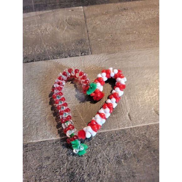 Beaded candy cane red white ornament xmas set handmade - Picture 1 of 3